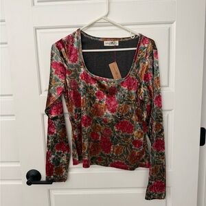 NATURAL LIFE Floral Long Sleeve Top - Red, Green, Gold